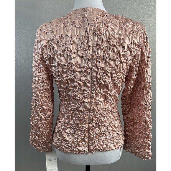 NEW NWT Womens CACHE Pink Sequin Faux Wrap Dressy Top Rose Accent Blouse Sz M - Picture 4 of 8